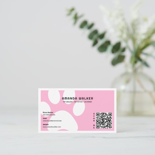 Carte De Visite Coton Candy Pawprints QR Code Pet Sitter Walking (Debout devant)