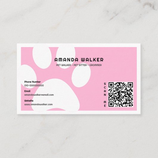 Carte De Visite Coton Candy Pawprints QR Code Pet Sitter Walking (Devant)