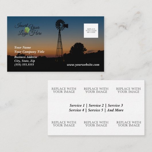Carte de visite couché de soleil de moulin à vent  (Devant / Derrière)
