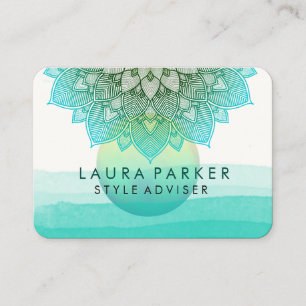 Carte De Visite Coucher de soleil bleu Turquoise Lotus Floral Mand