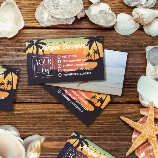 Carte De Visite Coucher de soleil tropical des palmiers avec votre