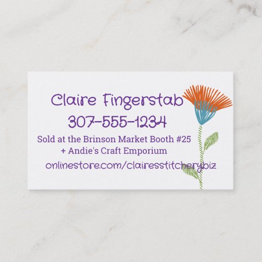 Carte De Visite Coudre broderie fleurs brodées couturier (Dos)