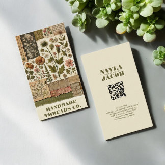 Carte De Visite Couette rose verte et habillement artisanal en éca
