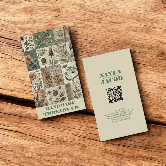 Carte De Visite Couette rose verte et habillement artisanal en éca