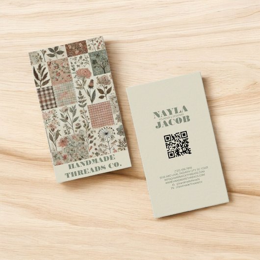 Carte De Visite Couette rose verte et habillement artisanal en éca