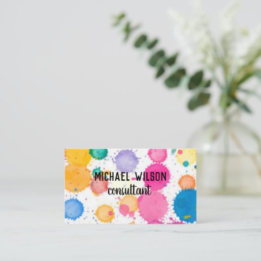 Carte De Visite couleur aquarelle peinture éclaboussure conception (Debout devant)