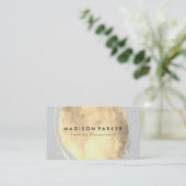 Carte De Visite Couleur d'eau dorée contemporaine Cuir blanc (Debout devant)