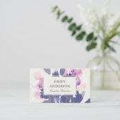 CARTE DE VISITE COULEUR D'EAU LAVÉE ROSE ROSE BLEU PURPLE FLORAL (Debout devant)