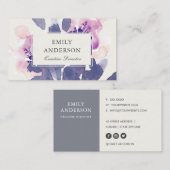CARTE DE VISITE COULEUR D'EAU LAVÉE ROSE ROSE BLEU PURPLE FLORAL (Devant / Derrière)