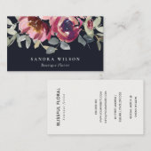 CARTE DE VISITE COULEUR D'EAU ROSE BLACK ROUGE BURGUNDY FLORAL (Devant / Derrière)