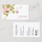 CARTE DE VISITE COULEUR D'EAU ROSE DOUCE ROSE FLORAL BUNCH (Devant / Derrière)