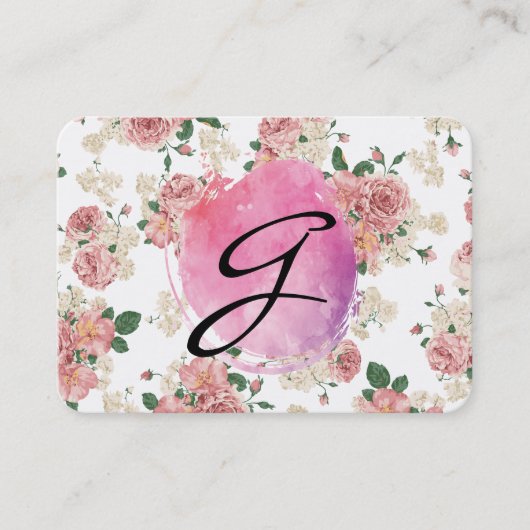 Carte De Visite Couleur d'eau rose Monogramme Motif floral (Devant)