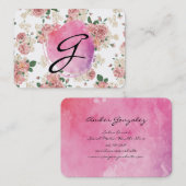 Carte De Visite Couleur d'eau rose Monogramme Motif floral (Devant / Derrière)