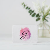 Carte De Visite Couleur d'eau rose Monogrammes Grilles et texture (Debout devant)