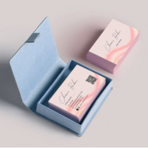 Carte De Visite Couleur d'eau rose simple couleur Qr Code