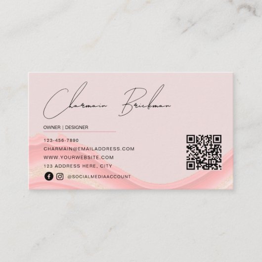 Carte De Visite Couleur d'eau rose simple couleur Qr Code (Devant)