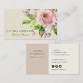 CARTE DE VISITE COULEUR D'EAU VERT ROSE DOUX ROSE-VERT FLORALE (Devant / Derrière)