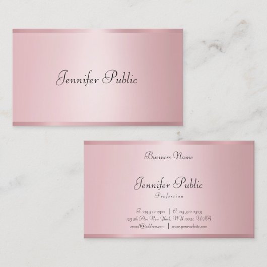 Carte De Visite Couleur or rose Conception moderne manuscrite (Devant / Derrière)