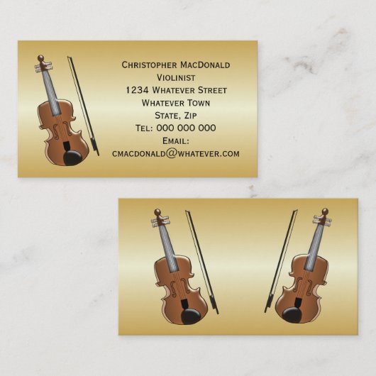 Carte De Visite Couleur or violoniste (Devant / Derrière)