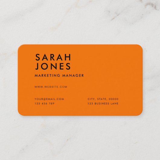 Carte De Visite Couleur orange néon moderne (Devant)
