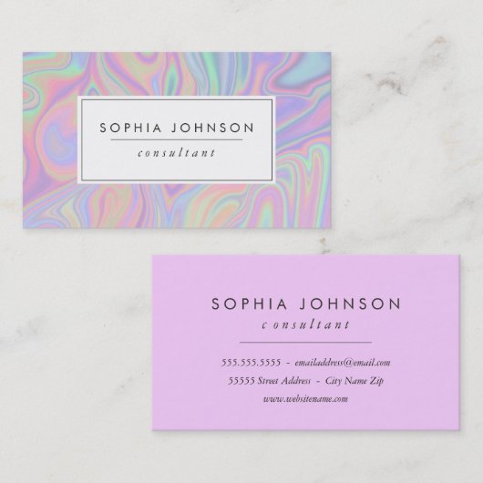 Carte De Visite Couleur pastel mauve Abstraite Liquide Iridescente (Devant / Derrière)