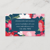 Carte De Visite Couleur Rouge Floral Motif Bleu (Dos)