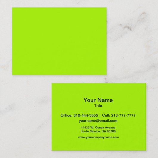 Carte De Visite Couleur solide vert fluorescent (Devant / Derrière)