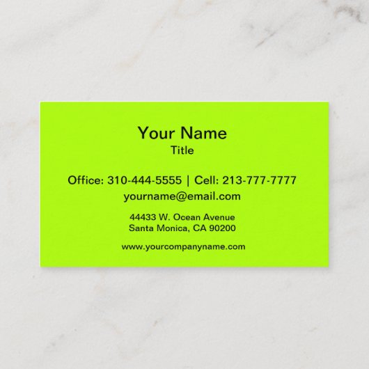 Carte De Visite Couleur solide vert fluorescent (Dos)