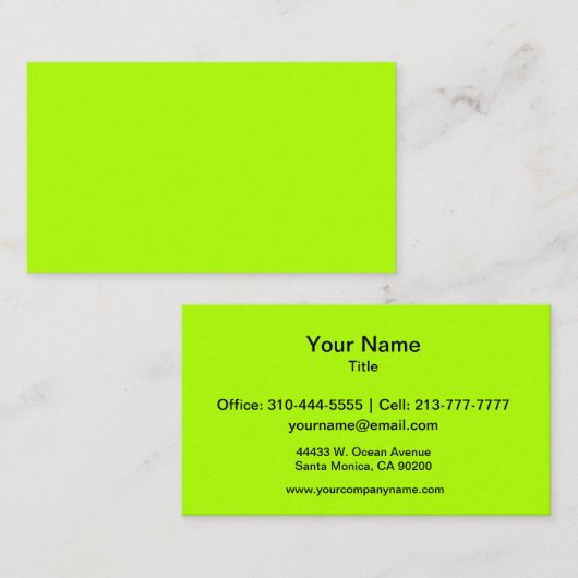 Carte De Visite Couleur solide vert fluorescent (Devant / Derrière)
