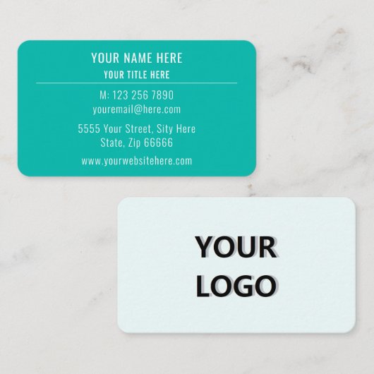 Carte De Visite Couleur turquoise élégante du logo personnalisé (Devant / Derrière)