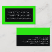 Carte De Visite couleur vert néon acide & noir, moderne (Devant / Derrière)