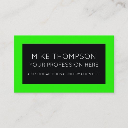 Carte De Visite couleur vert néon acide & noir, moderne (Devant)