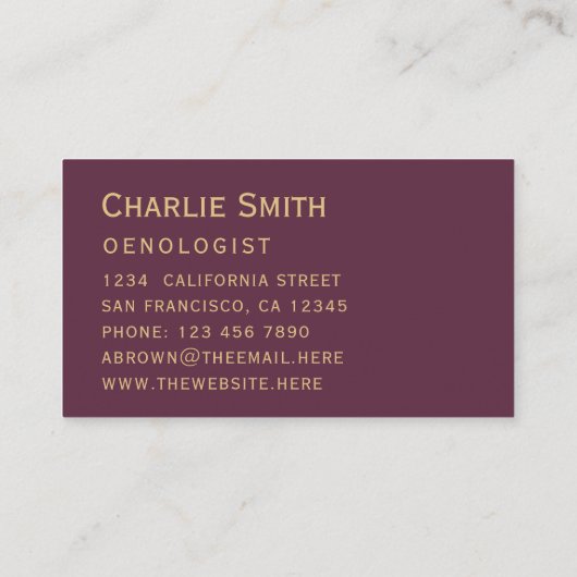 Carte De Visite Couleur Vin simple Golden Elegant Script Business  (Dos)