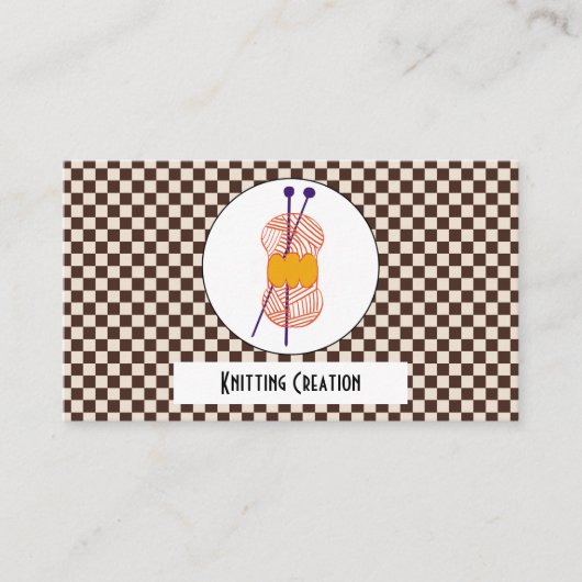 Carte De Visite Couleurs café Brown Chèques beige Motif & Knittin (Devant)