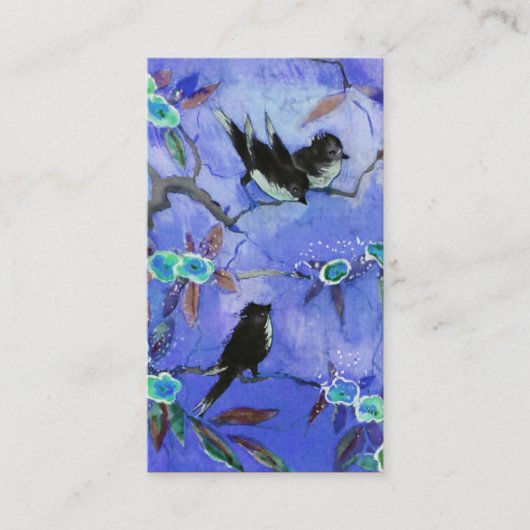 Carte De Visite Couleurs de matin : Peinture d'oiseau en bleu et (Devant)