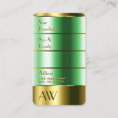 Carte De Visite Couleurs dorées et vertes avec Monogramme (Devant)