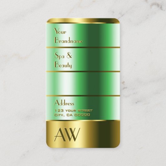 Carte De Visite Couleurs dorées et vertes avec Monogramme (Devant)