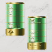 Carte De Visite Couleurs dorées et vertes avec Monogramme (Devant / Derrière)