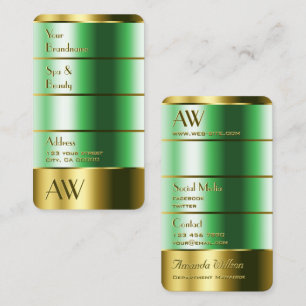 Carte De Visite Couleurs dorées et vertes avec Monogramme
