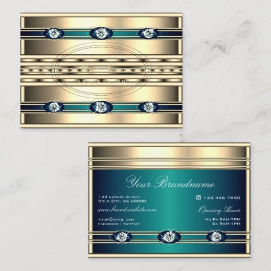 Carte De Visite Couleurs Gold et Bleu de luxe avec Faux Rhinestone (Devant / Derrière)