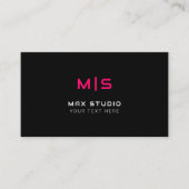 Carte De Visite Couleurs Néon Initiales sur Noir | Monogramme Rose (Devant)
