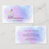 Carte De Visite couleurs pastel cheveux papillon et ongles (Devant / Derrière)