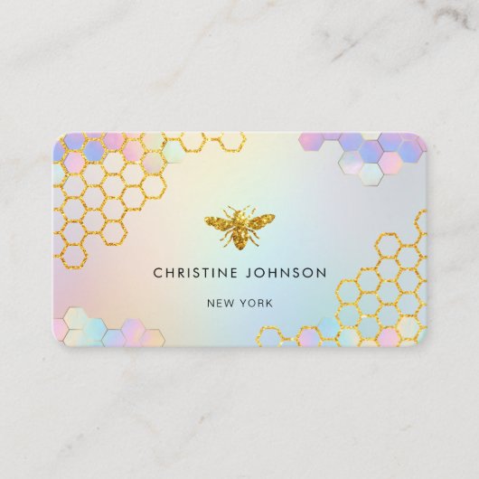 Carte De Visite couleurs pastel hexagones logo abeille (Devant)
