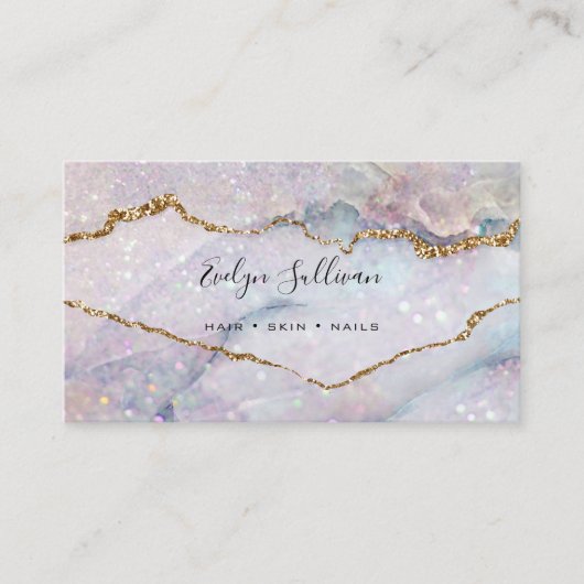 Carte De Visite couleurs pastel veines or marbre (Devant)