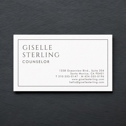 Carte De Visite Counselor Luxury Minimalist Black White