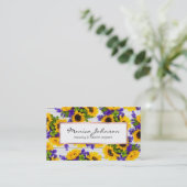 Carte De Visite Country Rustic White Wood Purple Yellow Sunflower (Debout devant)