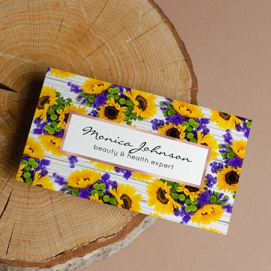 Carte De Visite Country Rustic White Wood Purple Yellow Sunflower