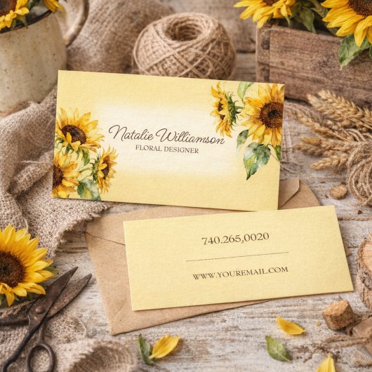 Carte De Visite Country Sunflowers with QR Code Business Card