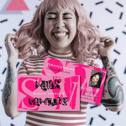 Carte De Visite Coup d'oeil rose noir avec Monogramme photo modern