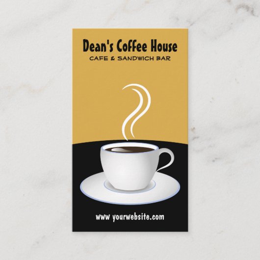 Carte De Visite Coupe blanche de café vapeur Café noir et beige (Devant)